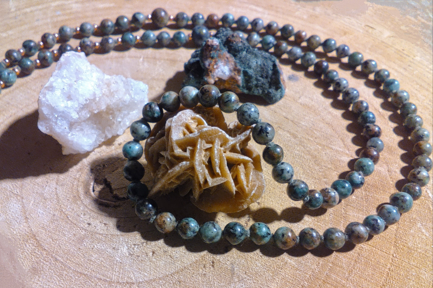 Mala artigianale in Turchese africano, pietra guru in Avventurina e Rame