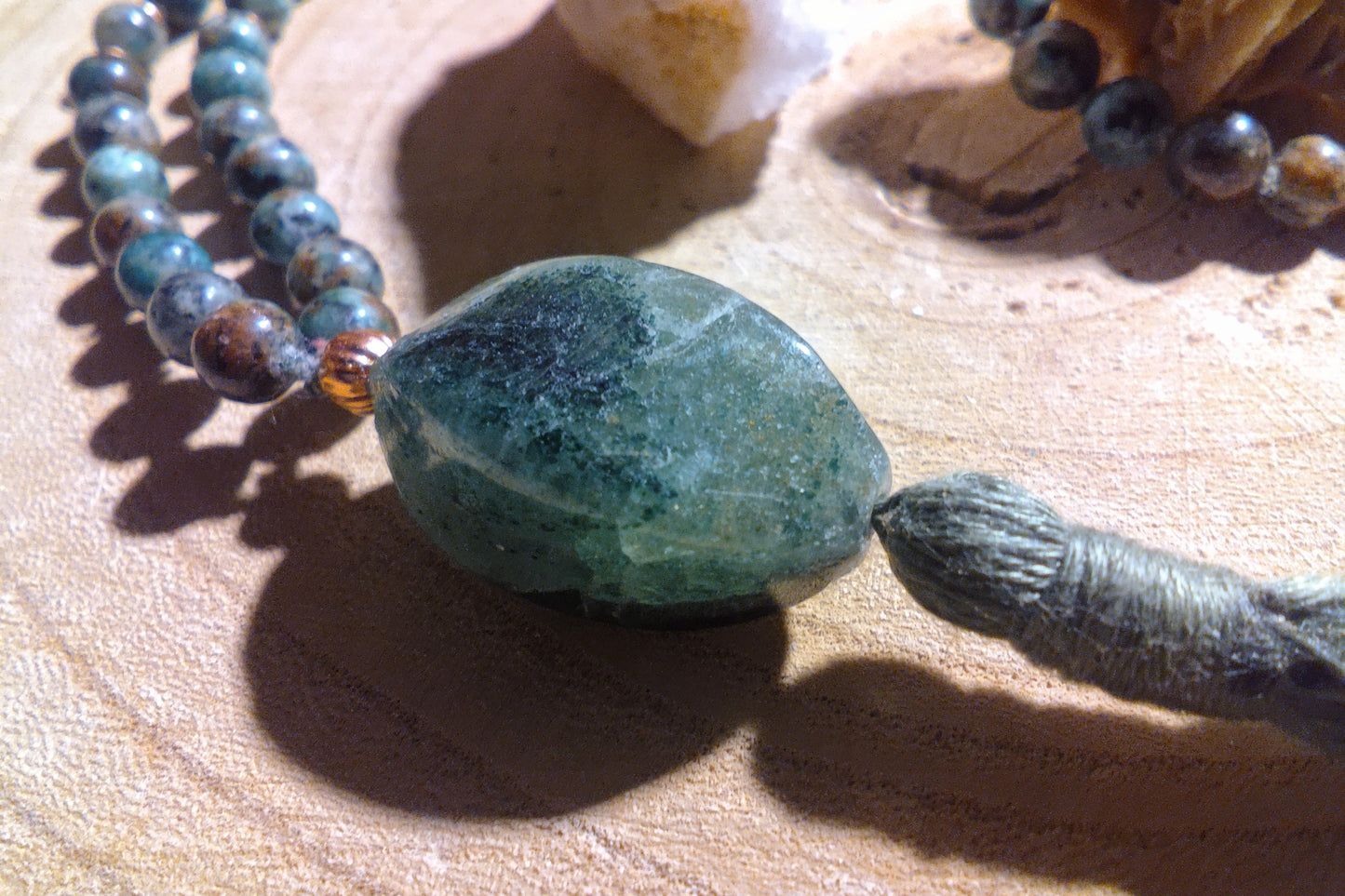 Mala artigianale in Turchese africano, pietra guru in Avventurina e Rame