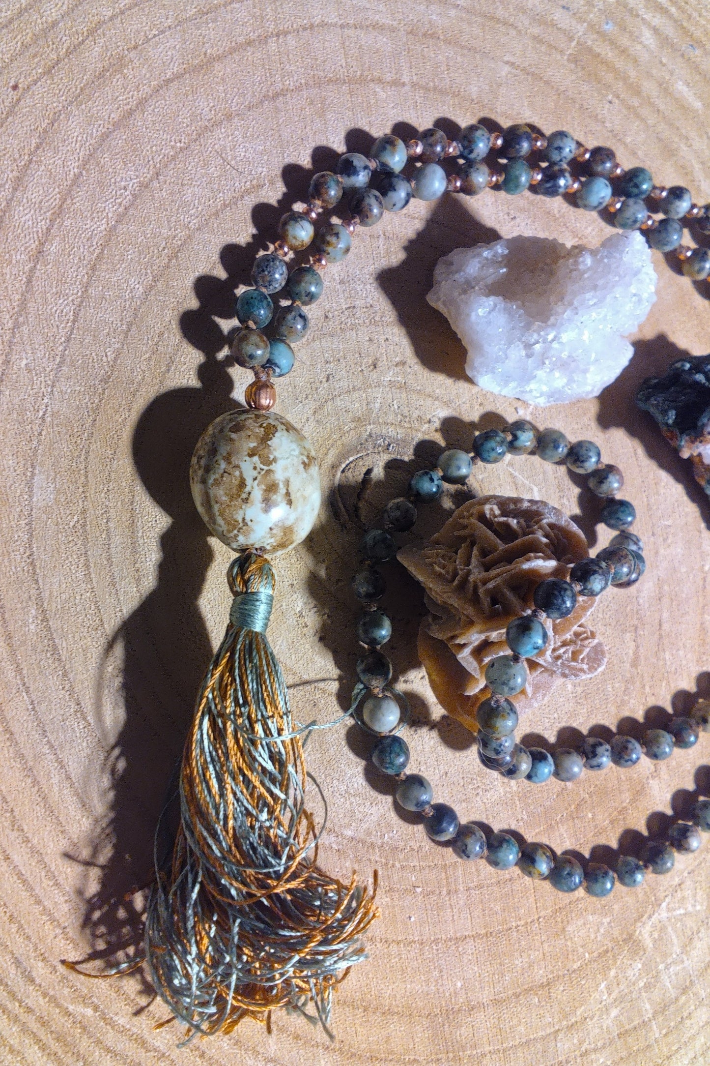 Mala artigianale in Turchese africano, pietra guru in Variscite e Rame