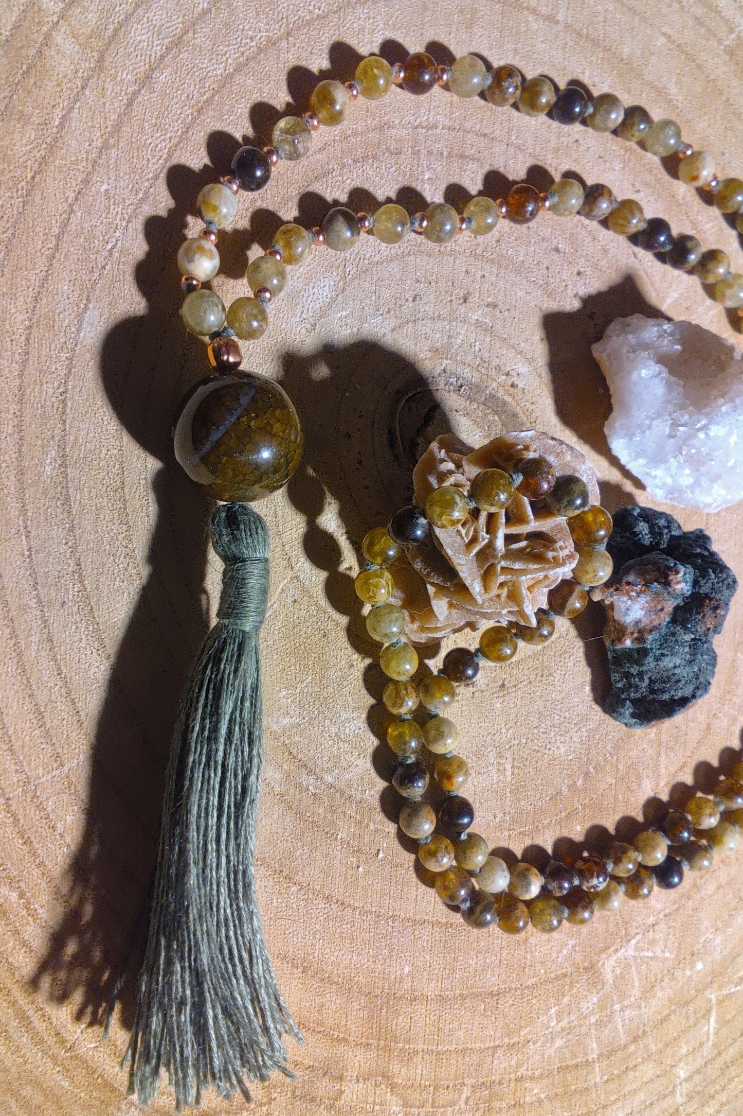 Mala 108 Pietra Serpentina nobile, Pietra Guru Agata, Rame