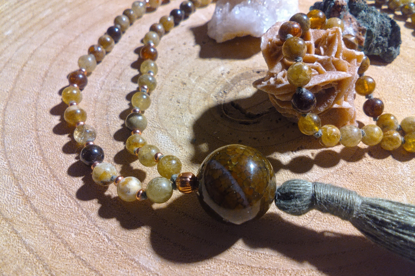 Mala 108 Pietra Serpentina nobile, Pietra Guru Agata, Rame