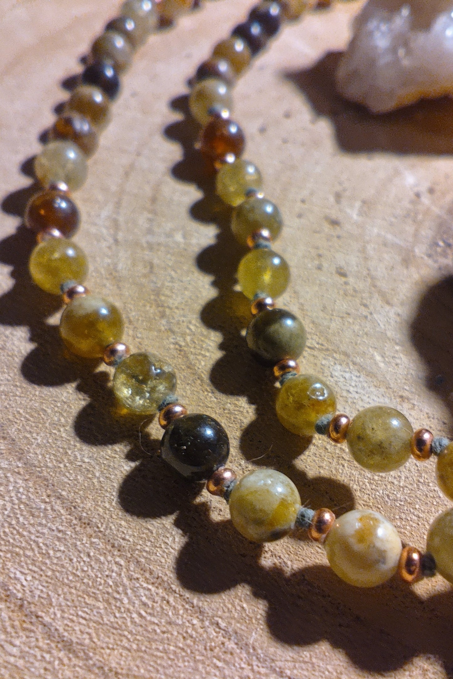 Mala 108 Pietra Serpentina nobile, Pietra Guru Agata, Rame