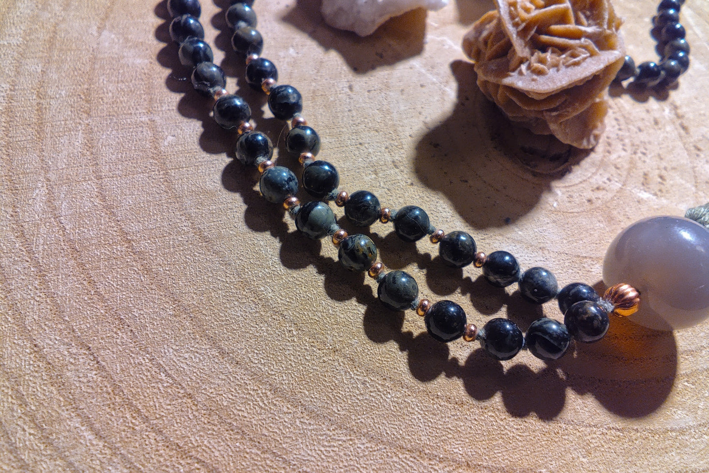 Mala in Diaspro Kambaba, Pietra guru Agata grigia, Rame