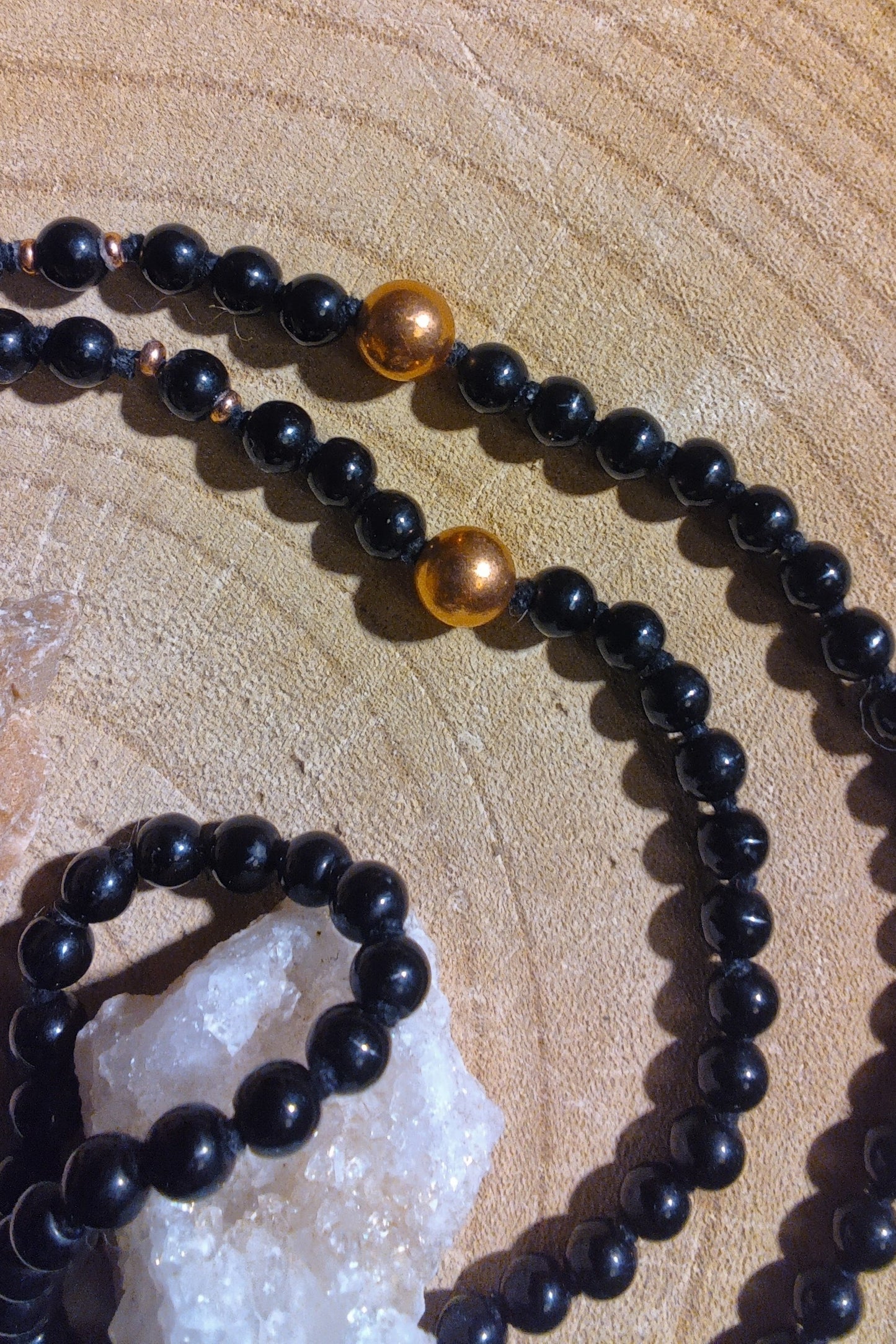 Mala da meditazione 108 perle Onice, pietra guru Quarzo Tormalinato, rame