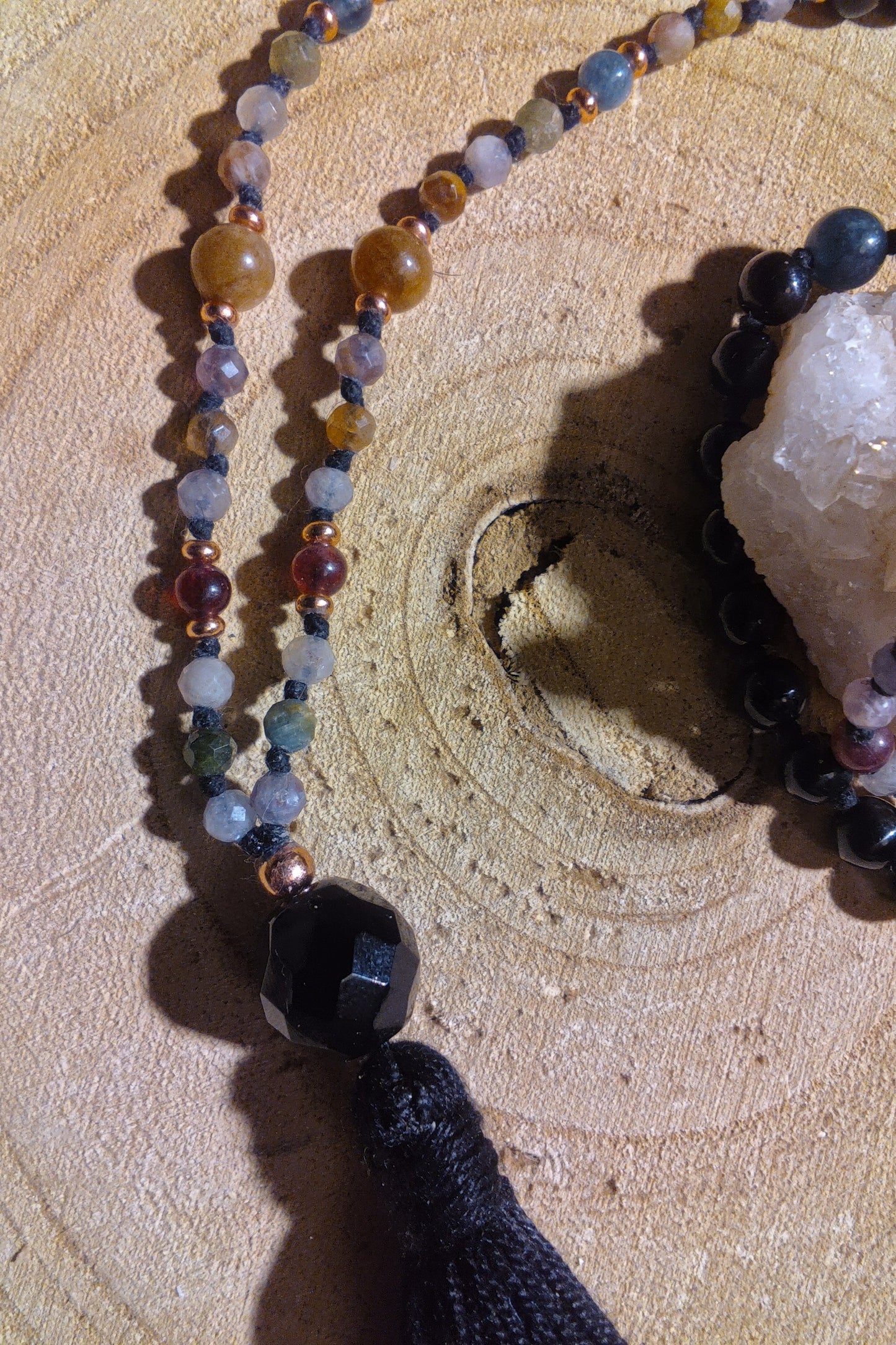 Mala 108 perle Tormalina naturale vari colori e Onice, Pietra Guru Onice, Rame