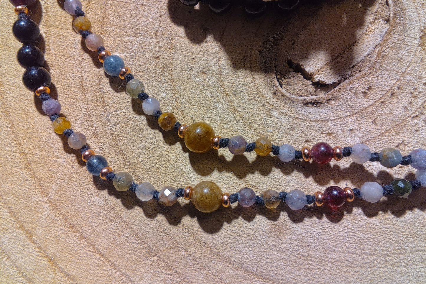 Mala 108 perle Tormalina naturale vari colori e Onice, Pietra Guru Onice, Rame