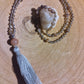 Mala da meditazione 108 Quarzo Fumè, Pietra di luna pesca, pietra guru Pietra di luna pesca, Argento 925