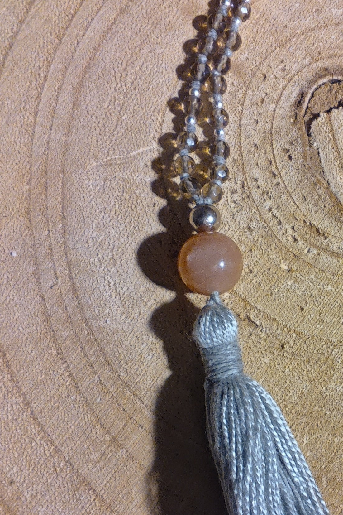 Mala da meditazione 108 Quarzo Fumè, Pietra di luna pesca, pietra guru Pietra di luna pesca, Argento 925