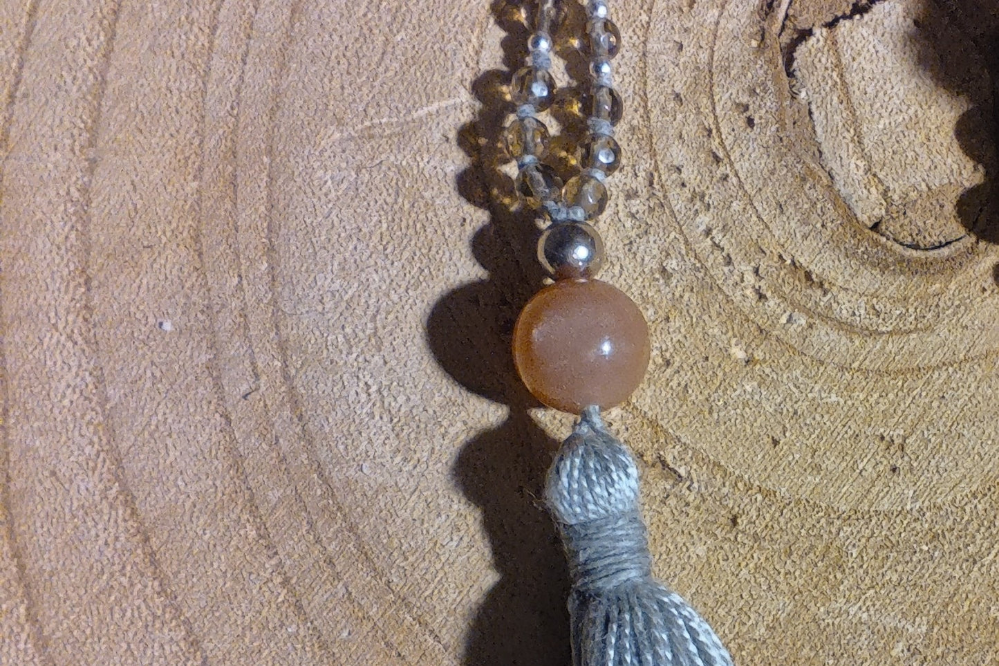 Mala da meditazione 108 Quarzo Fumè, Pietra di luna pesca, pietra guru Pietra di luna pesca, Argento 925