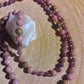 Mala 108 perle di Rodonite, Unakite, Lepidolite, Pietra Guru Ametista, rame
