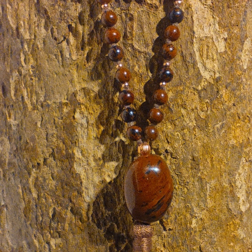 Mala in Ossidiana mogano, Pietra Guru Ossidiana Mogano, Rame