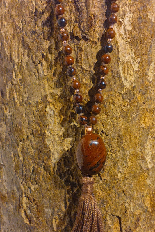 Mala in Ossidiana mogano, Pietra Guru Ossidiana Mogano, Rame