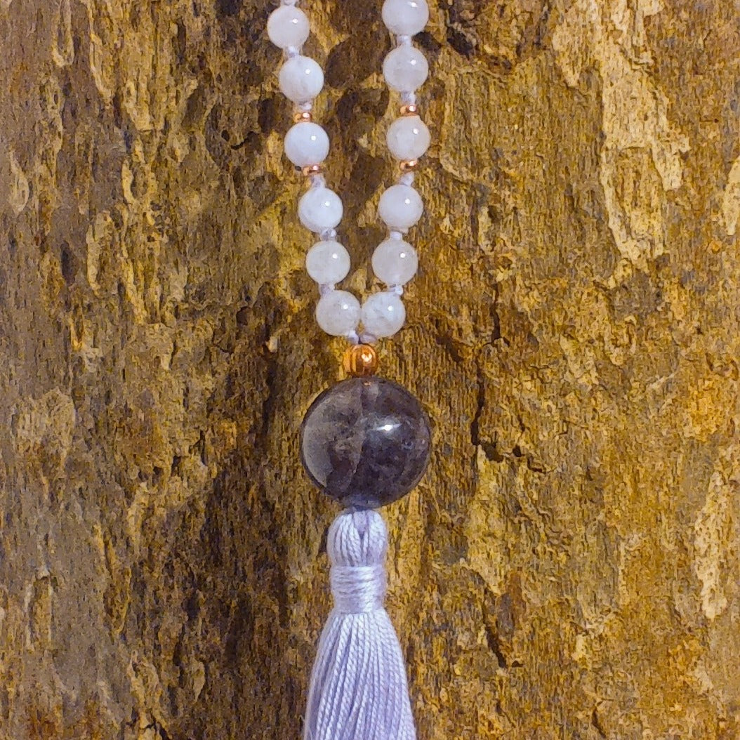 Mala da meditazione in Ametista lavanda, ametista, 108 perle, Perla Guru in ametista
