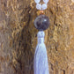 Mala da meditazione in Ametista lavanda, ametista, 108 perle, Perla Guru in ametista