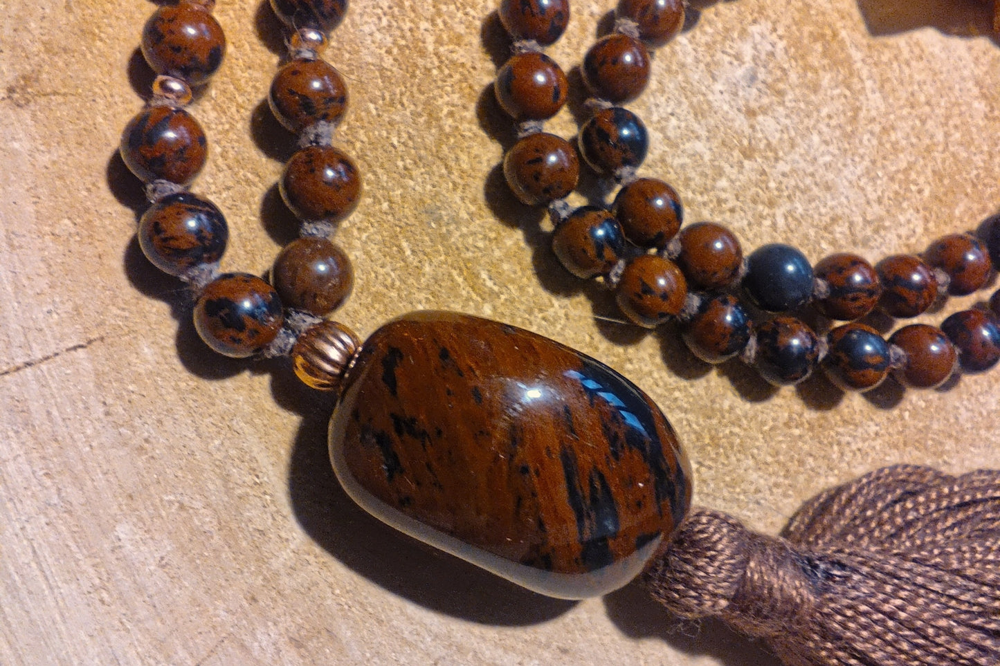 Mala in Ossidiana mogano, Pietra Guru Ossidiana Mogano, Rame