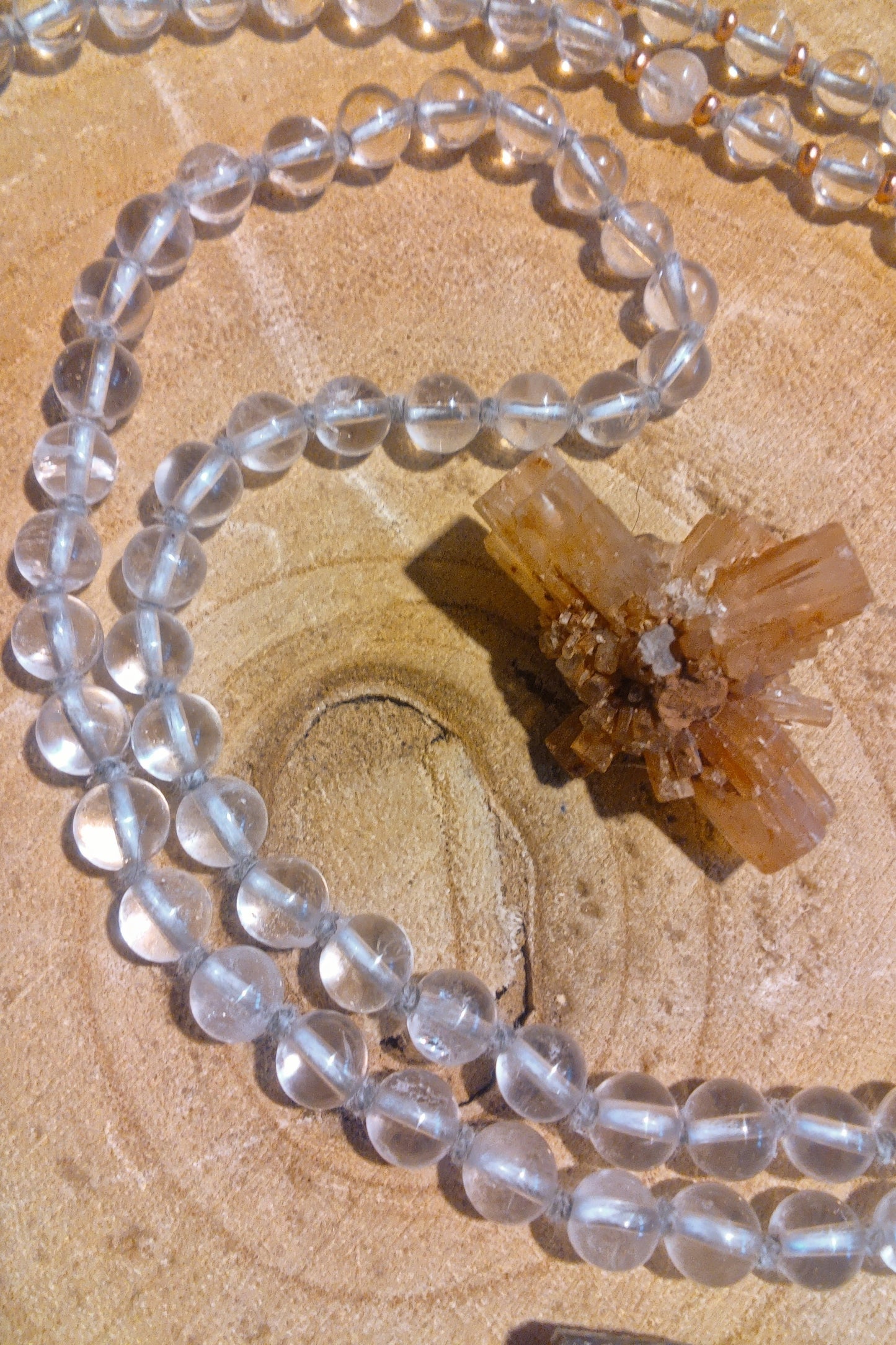 Mala collana da meditazione in Cristallo di Rocca, Pietra Guru Agata botswana, rame