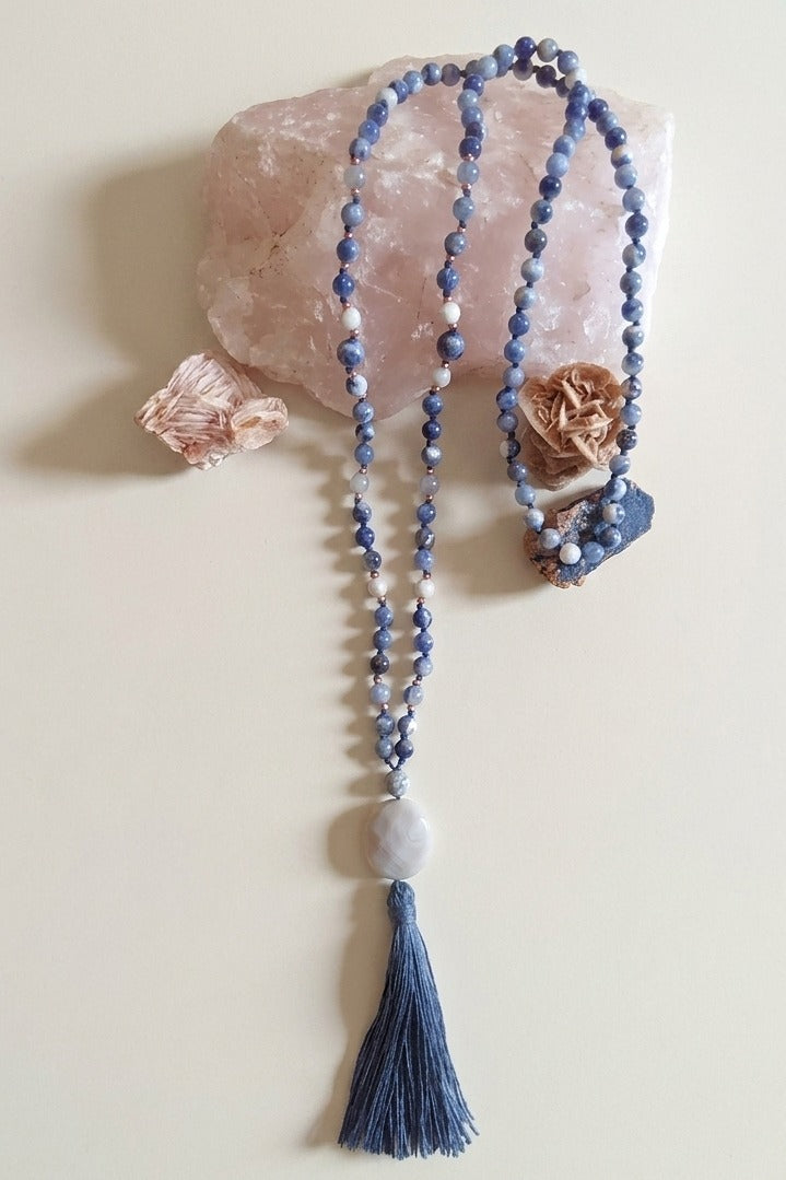 Mala in Sodalite, Pietra Guru Agata botswana, Rame
