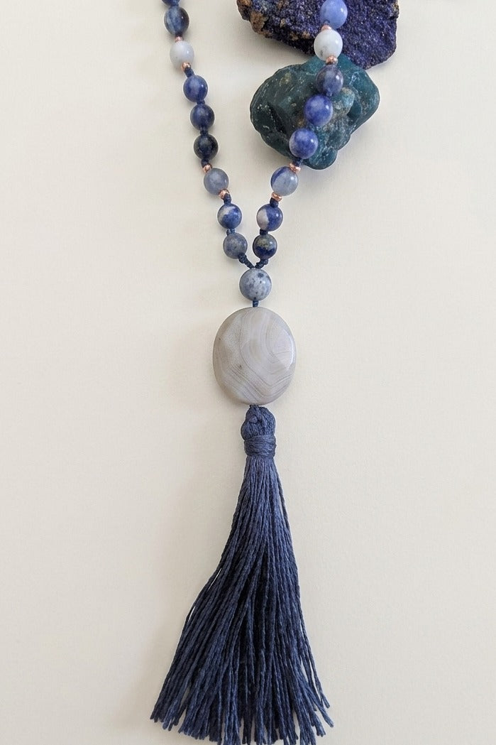 Mala in Sodalite, Pietra Guru Agata botswana, Rame