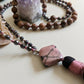 Mala 108 perle di Rodonite pizzo e Ematite, Pietra Guru Rodonite pizzo, Argento 925