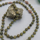 Mala artigianale con pietre naturali di Diaspro, Pietra di luna nera, Pietra Guru Calcite, Rame