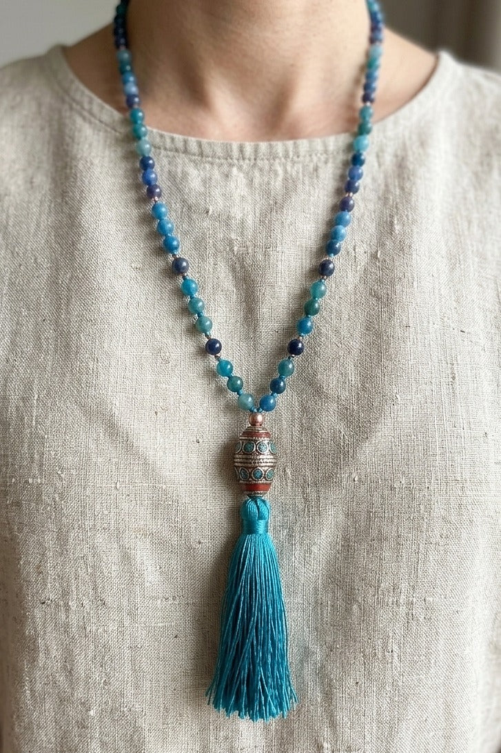 Mala da meditazione in Apatite, Perla Guru Tibetana, rame