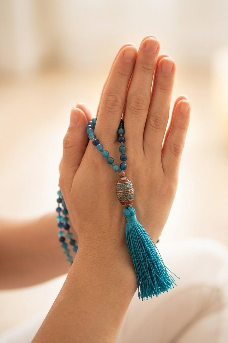 Mala da meditazione in Apatite, Perla Guru Tibetana, rame