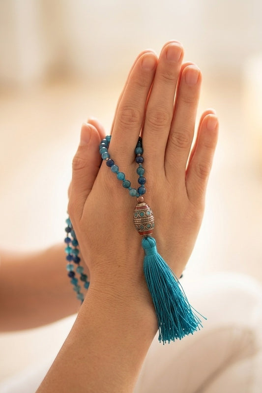 Mala da meditazione in Apatite, Perla Guru Tibetana, rame