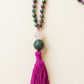 Mala con 108 perle di Zoisite, Pietra Guru Ametista e Agata verde, Rame