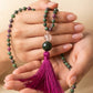 Mala con 108 perle di Zoisite, Pietra Guru Ametista e Agata verde, Rame