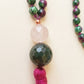 Mala con 108 perle di Zoisite, Pietra Guru Ametista e Agata verde, Rame