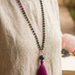 Mala con 108 perle di Zoisite, Pietra Guru Ametista e Agata verde, Rame