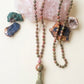 Mala 108 perle in Unakite, Rodonite, Pietra Guru Unakite e Rame