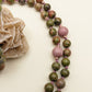 Mala 108 perle in Unakite, Rodonite, Pietra Guru Unakite e Rame