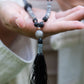 la madregea mala in pietra lavica, labradorite e rame per meditare fatta a mano 108 perle