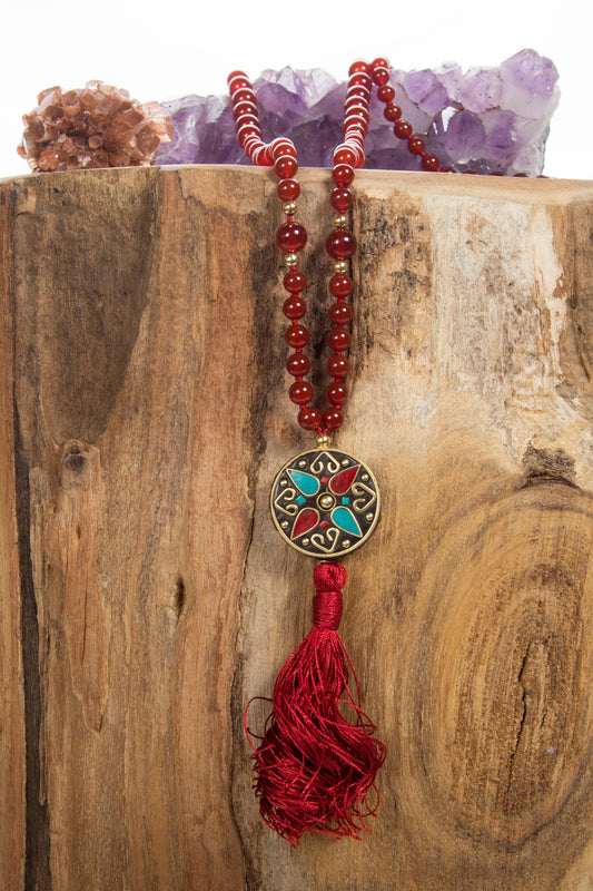 la madregea mala collana 108 da meditazione in agata rossa e perla 
guru tibetana