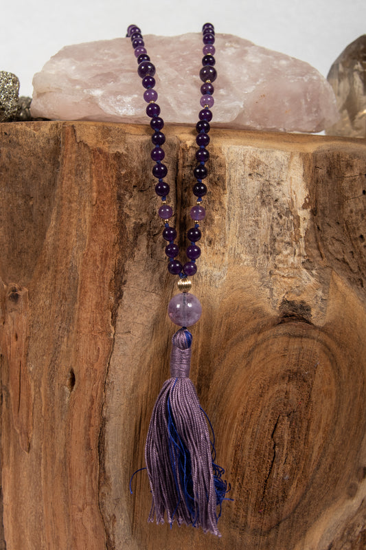 la madregea mala collana fatta a mano con 108 pietre di ametista e ametista lavanda per la pratica della meditazione 