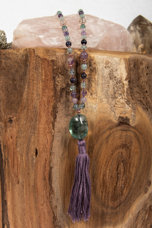 la madregea mala con 108 perle di pietre dure in fluorite e rame