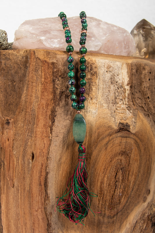 la madregea mala da meditazione fatta a mano in zoisite pietra guru fluorite e rame