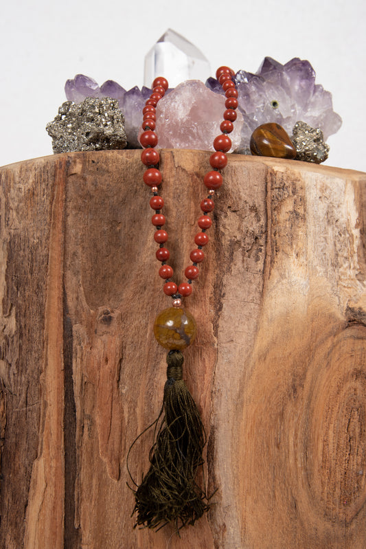 la madregea mala da meditazione in diaspro rosso agata e rame