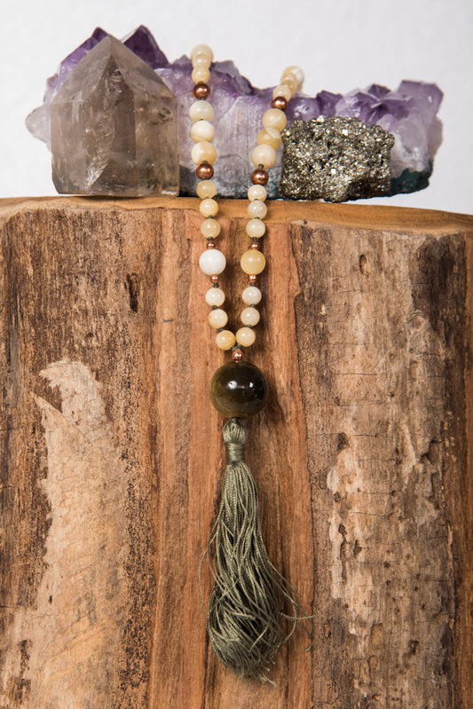 mala prezioso strumento per la pratica della meditazione 108 pietre naturali in calcite gialla pietra guru in agata e rame 