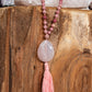 mala da meditazione in rodonite e quarzo rosa, rame