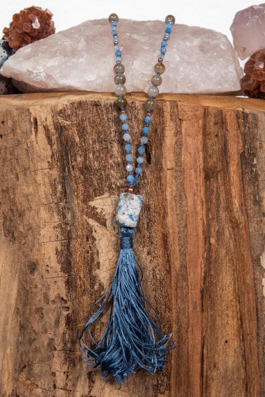 la madregea mala 108 artigianale acquamarina, labradorite,  lapislazzuli e rame