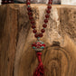 mala in agata rossa e perla tibetana fatta a mano in pietra dura naturale