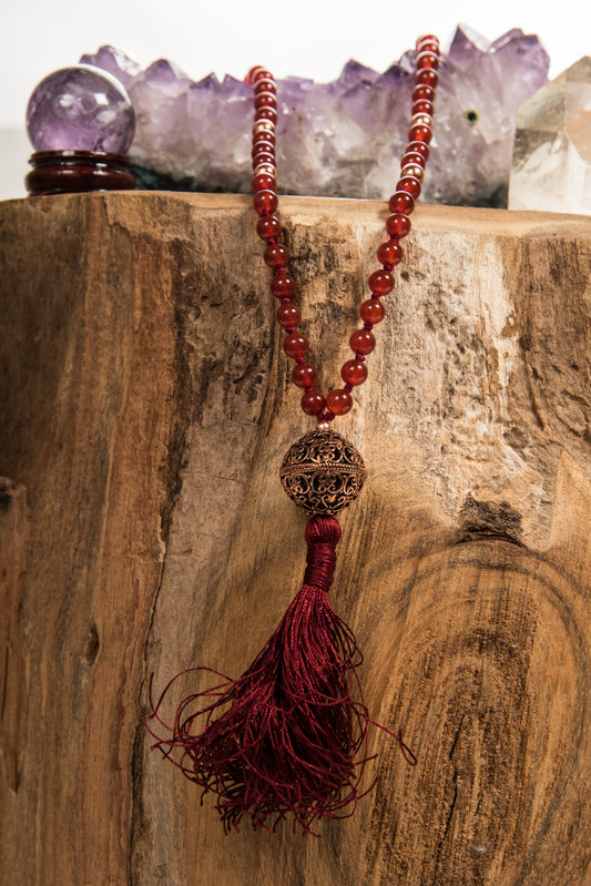 mala in agata rossa e rame fatta a mano da meditazione