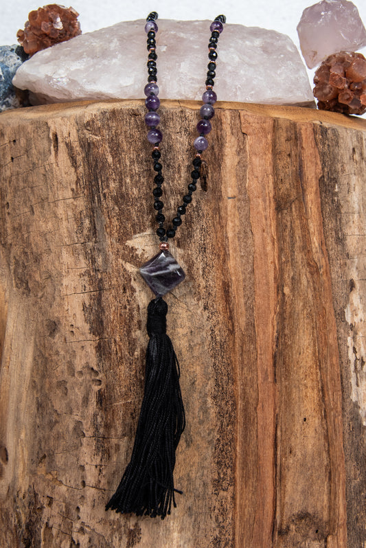 mala 108 con pietre naturali di ametista e onice