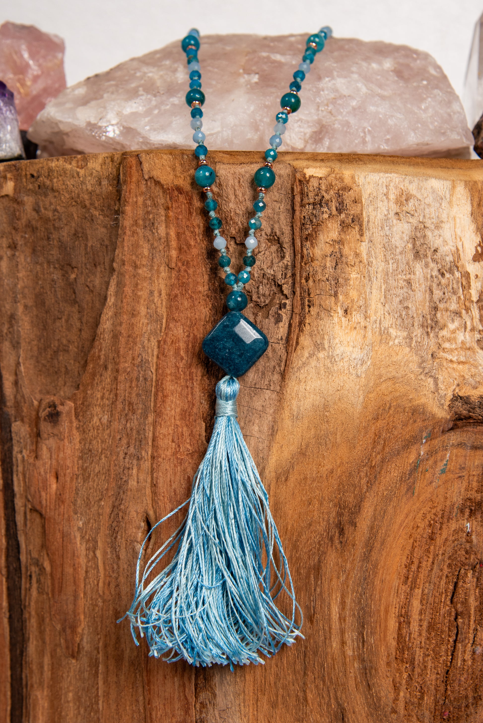 mala da meditazione in acquamarina e apatite