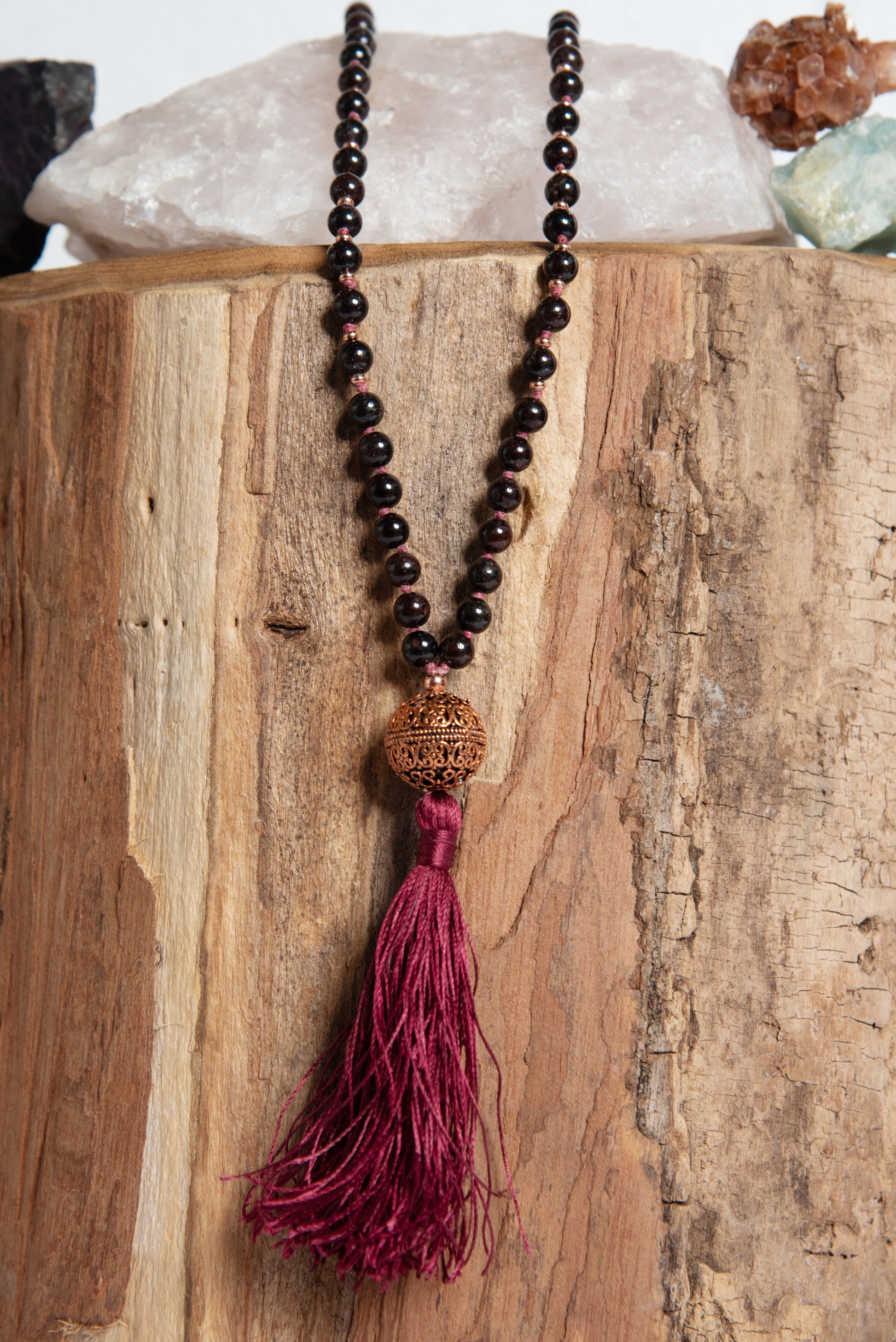 la madregea mala 108 in granato naturale e rame per meditare