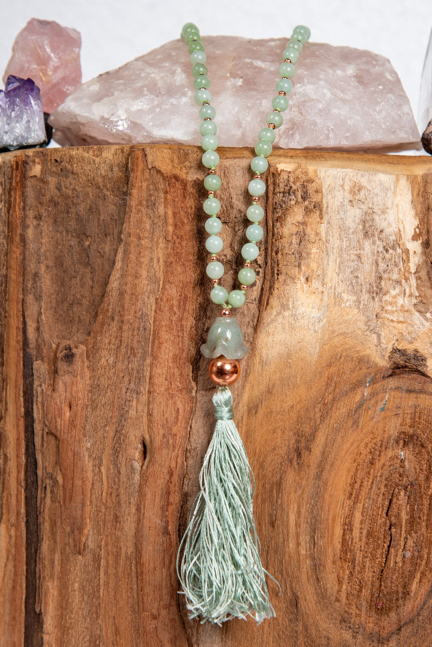 mala artigianale in giadeite e rame per meditare
