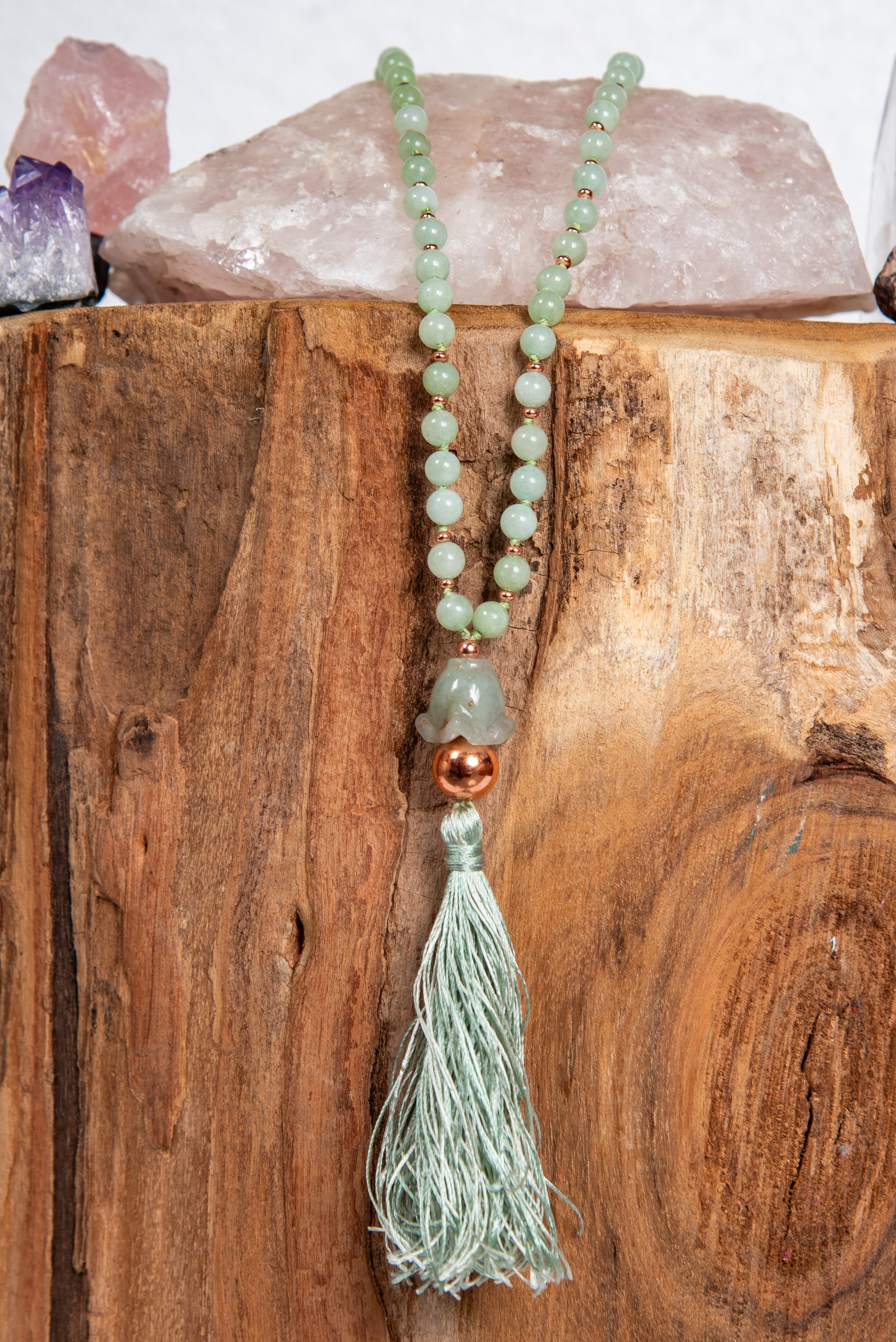 mala artigianale in giadeite e rame per meditare