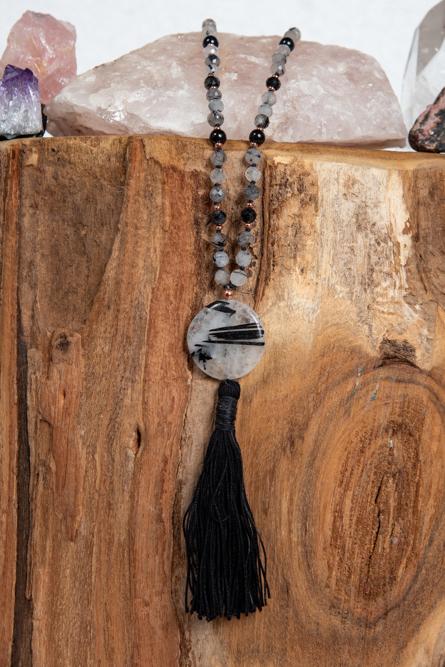 mala artigianale in quarzo tormalinato per la meditazione